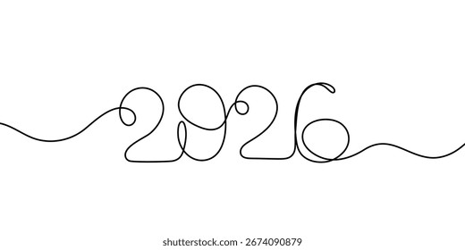 2026 Dibujo continuo de una línea del año Nuevo. Ilustración vectorial