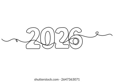 2026 continuous one line vector drawing in handwritten calligraphy style on white background
