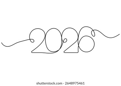 2026 continuous one line vector drawing in handwritten calligraphy style on white background

