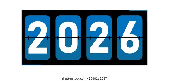 2026 Countdown Number Flip Calendar Diseño de Vector aislado sobre fondo blanco