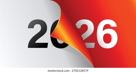 2026 criativo página peel transição revelando o conceito de ano novo com design gradiente de cor vibrante