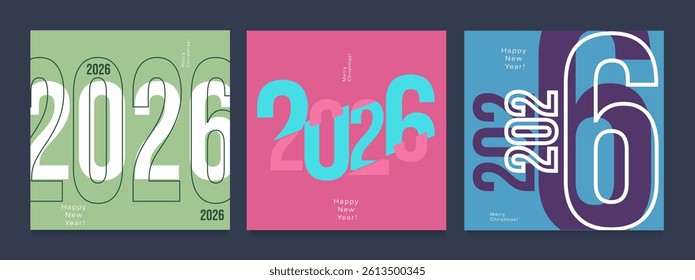 2026 Creativity Geometric Numbers of Happy New Year and Merry Christmas. Abstract Typography for Vibrant Advertising, Web Delights, Social Media Sparks, Banners, Covers, Posters.