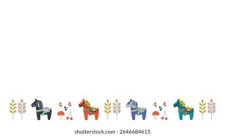 2026 Dalarna horse and floral background frame vector illustration