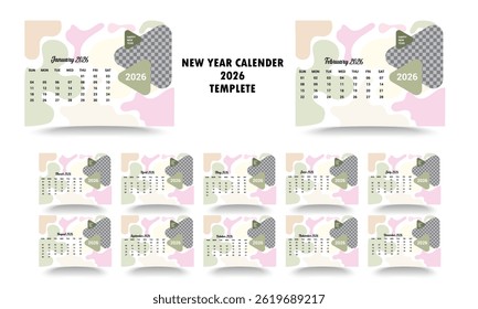 2026 Desk Calendar American version (USA). Days start from Sunday. 