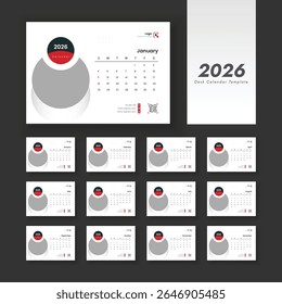 2026 desk calendar modern classic on English language. Desk calendar with week start Sunday.