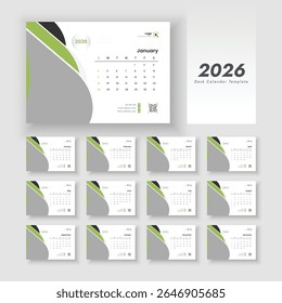2026 desk calendar planner set template. Desk calendar with week start Sunday for print.