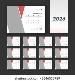 Modelo de calendário de 2026. Calendário corporativo e comercial. A semana começa no domingo.