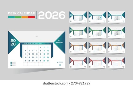 2026 Vector de escritorio 12 meses 12 páginas diseño de calendario para cualquier tipo de uso
