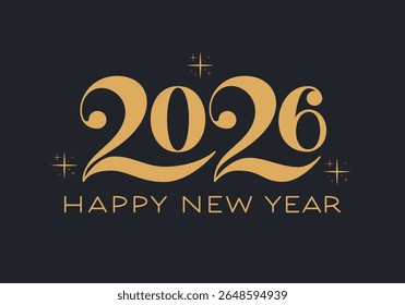 2026 Elegant Vector Hand Lettering. Happy New Year Phrase. Festive Typography. 