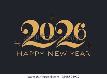 2026 Elegant Vector Hand Lettering. Happy New Year Phrase. Festive Typography. 