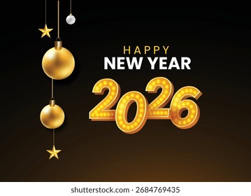 2026 flat art typography illustration logo for happy new year