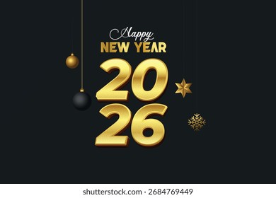 Logotipo de ilustración de tipografía de arte plano 2026 para feliz año nuevo