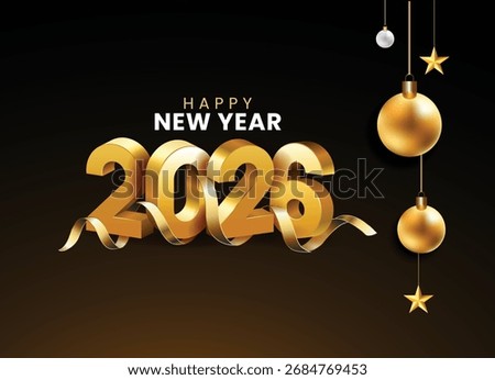 2026 flat art typography illustration logo for happy new year