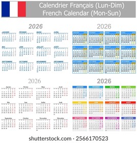 2026 French Mix Calendar Mon-Sun on white background