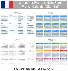 2026 French Mix Calendar Sun-Sat on white background