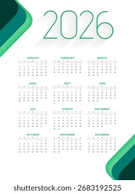 Diseño de calendario de página completa 2026 para Vector de pared de oficina