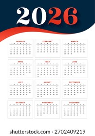 Diseño de calendario de página completa 2026 en Vector de estilo ondulado