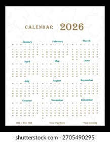 Layout do Calendário Anual Completo 2026 para Planejamento e Programação