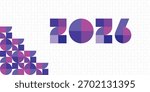2026 geometric abstract modern typographic design with vibrant purple and pink color shapes