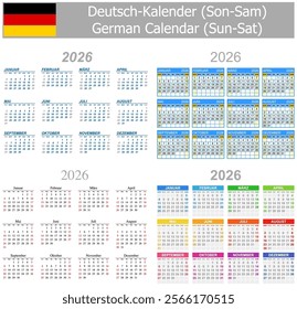 2026 German Mix Calendar Sun-Sat on white background