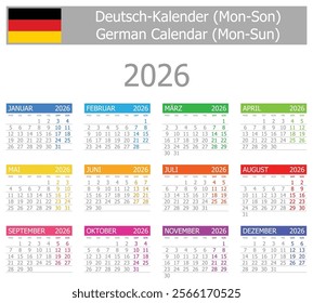 2026 German Type-1 Calendar Mon-Sun on white background