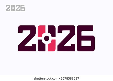 2026 com conceito de design de logotipo de presente. Feliz Ano Novo 2026 modelo de design de elemento de texto. Ilustração vetorial isolada sobre fundo branco.