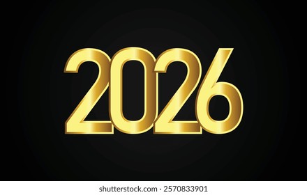 2026 gold text on black background. Festive background for your design. Vector illustration.