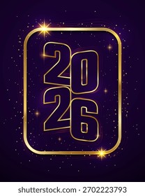 Texto de alambre de oro 2026 en un marco sobre un fondo púrpura