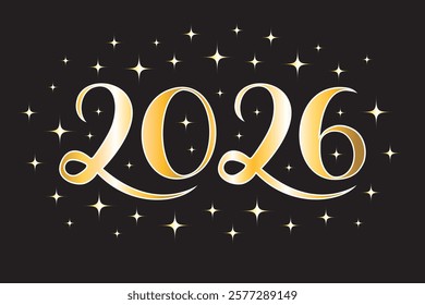 2026 Golden starry number for New Year. Vector illustration for greeting card.