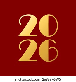 2026 tipografia dourada sobre fundo vermelho