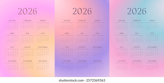 2026 Gradient Pastel Calendar Set, One Page Annual Design, Aesthetic and Minimal Wall Templates, Printable and Editable for Home or Office Use