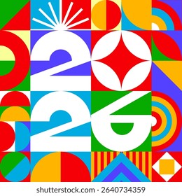 2026 greeting card geometric colorful style