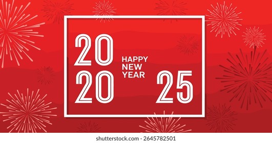 2026 greeting card, New Year number on red fireworks background