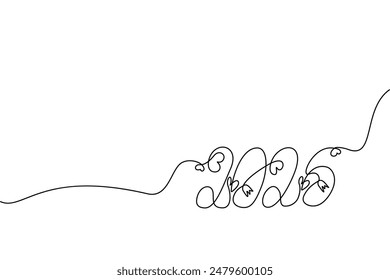 2026 hand drawn single continuous lettering with heart and flower. Copy space. Greeting Card concept