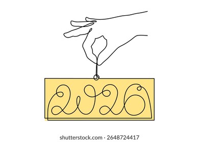  2026 e mão uma arte de linha, mão desenhado contorno contínuo. Ano de conceito de férias do cavalo, texto de caligrafia festivo de Ano Novo, design minimalista. Traçado editável. Isolado. Ilustração vetorial