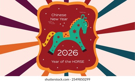 2026 Happy Chinese new year postcard 2026 Year of horse. Symbol of Chinese New Year. 2026 horse