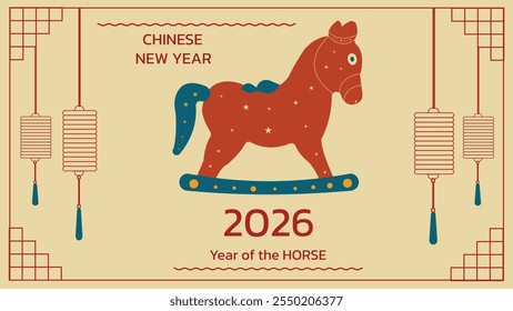 2026 Happy Chinese new year postcard 2026 Year of horse. Symbol of Chinese New Year. 2026 horse