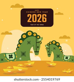 2026 Happy Chinese new year postcard 2026 Year of horse. background Design, Symbol of Chinese New Year. 2026 horse,  background, card, wallpaper.