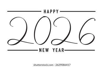2026 happy new year 2025 text font calligraphy hand written lettering script black color object icon decoration symbol sign happy new year 2026 2025 year countdown 2026 merry christmas party event art