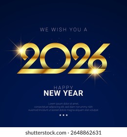 2026 Happy New Year Background Design with Golden Numbers and Light Illustration on Blue Background. Brochure, Greeting Card, Banner, Poster. Vector Illustration.