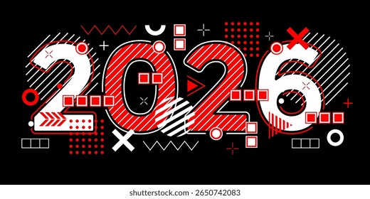 2026 Happy New Year . Christmas symbols 2026 . Background of geometric shapes. Vector illustration.