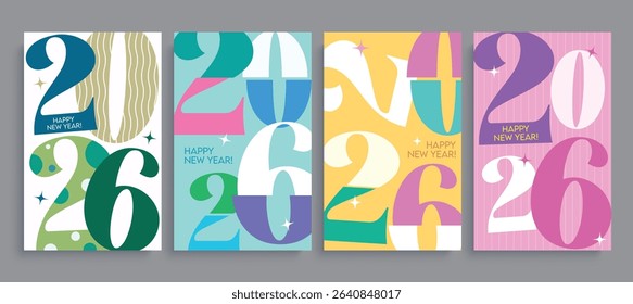 2026 happy new year clipart poster set. Colorful 2026 text, greeting, calligraphy and typography for new year calendar card, numbers and flyers invitation banner template clip art collection vector 