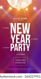 2026 Happy New Year club poster Background for your Flyers and Greetings Card graphic or new year themed party invitations. 2026 New Year Party Celebration invitation design.