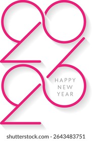 2026 happy new year concept design isolated in white, using pink color for the number design. template design for greeting card, calendar , cover, poster, background etc 
