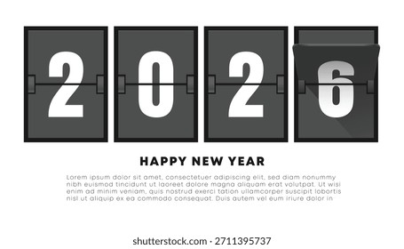 Afiche de cuenta regresiva de feliz año nuevo 2026, tarjeta de felicitación o Plantilla de publicación en redes sociales