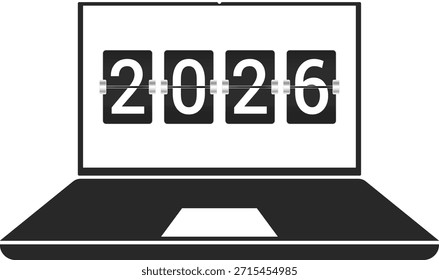 2026 Happy new year countdown. New Year Countdown Background. Happy new year 2026 vector illustration with counter on laptop. Countdown Timer Happy New Year