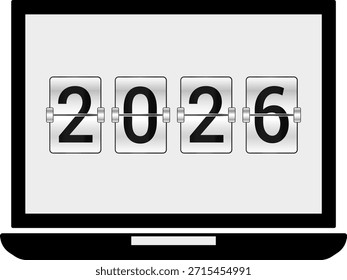 2026 Happy new year countdown. New Year Countdown Background. Happy new year 2026 vector illustration with counter on laptop. Countdown Timer Happy New Year