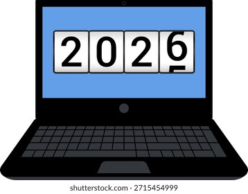 2026 Feliz ano novo contagem regressiva. Antecedentes da contagem regressiva do ano novo. Feliz ano novo 2026 ilustração vetorial com contador no laptop. Contagem regressiva cronômetro feliz ano novo