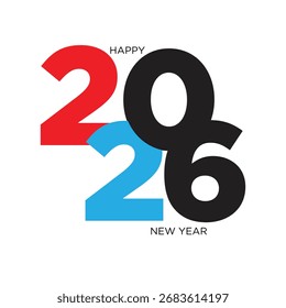 2026 Frohes neues Jahr kreatives Typografie-Design. Modernes minimalistisches Logo mit bunten Nummern für Grußkarte, Banner oder Urlaubsplakat. Vektorgrafik.
