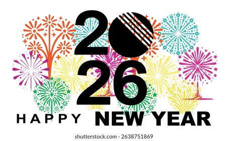 2026 Happy New Year design vector. colorful fireworks and trendy new year 2026 design template.